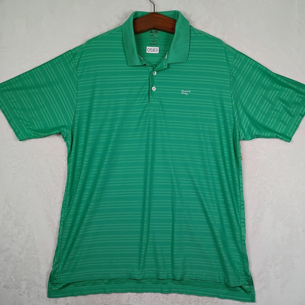 Adidas Polo Shirt Mens 2XL Green Striped Churchill Valley Golf Outdoors Gorpcore